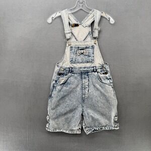 Street Worn Youth Teen Denim Overall Shorts Blue Striped Acid Wash Bow Accent 14